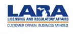 LARA Licensing and Regulatory Affairs logo featuring Michigan map, emphasizing compliance and regulatory expertise for property management in Rochester, NY area.